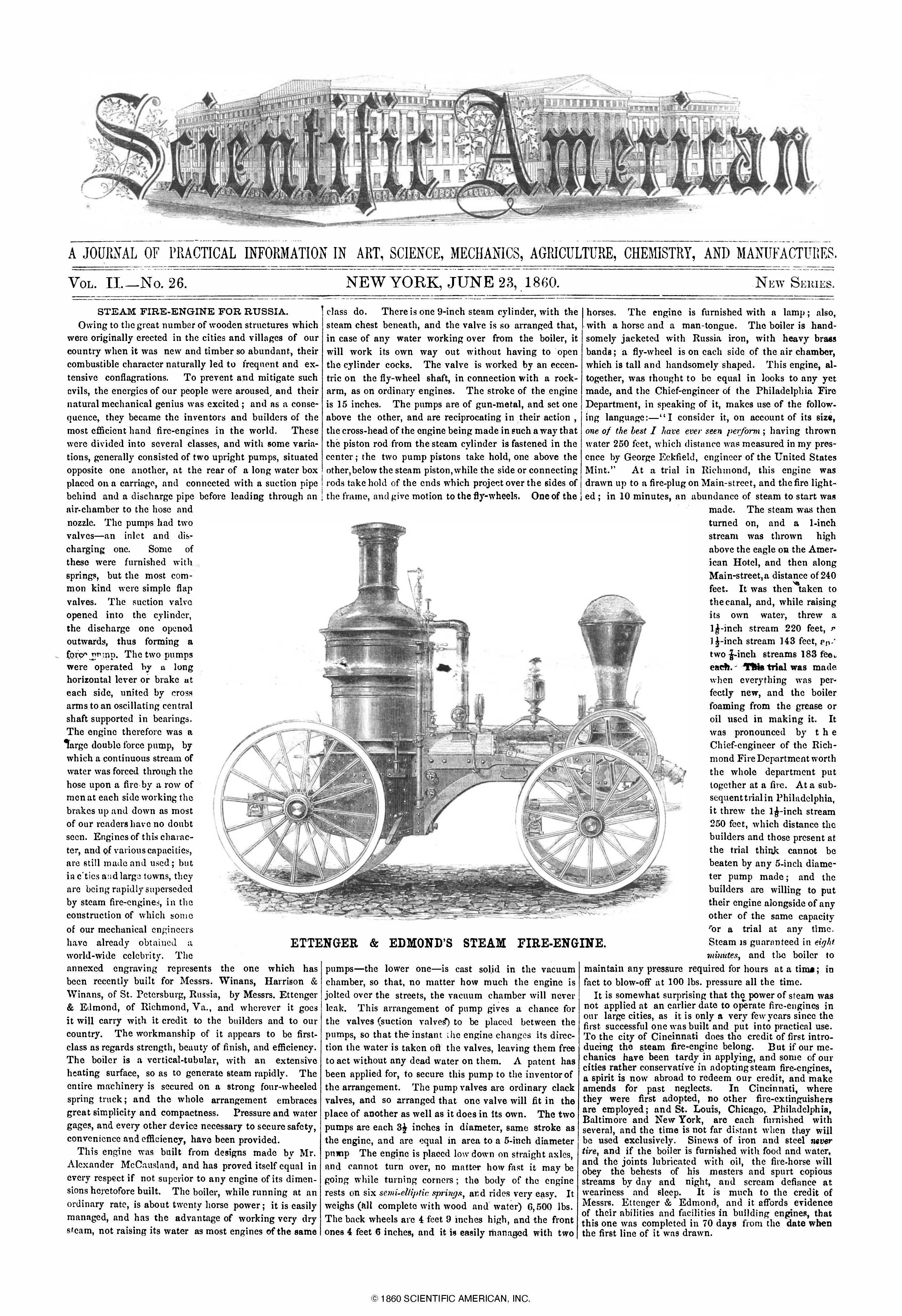 Scientific American Magazine Vol 2 Issue 26