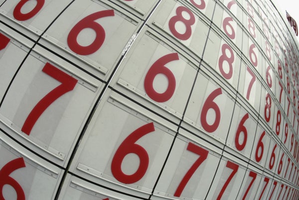 A general view of the scoreboard and the number 6 7