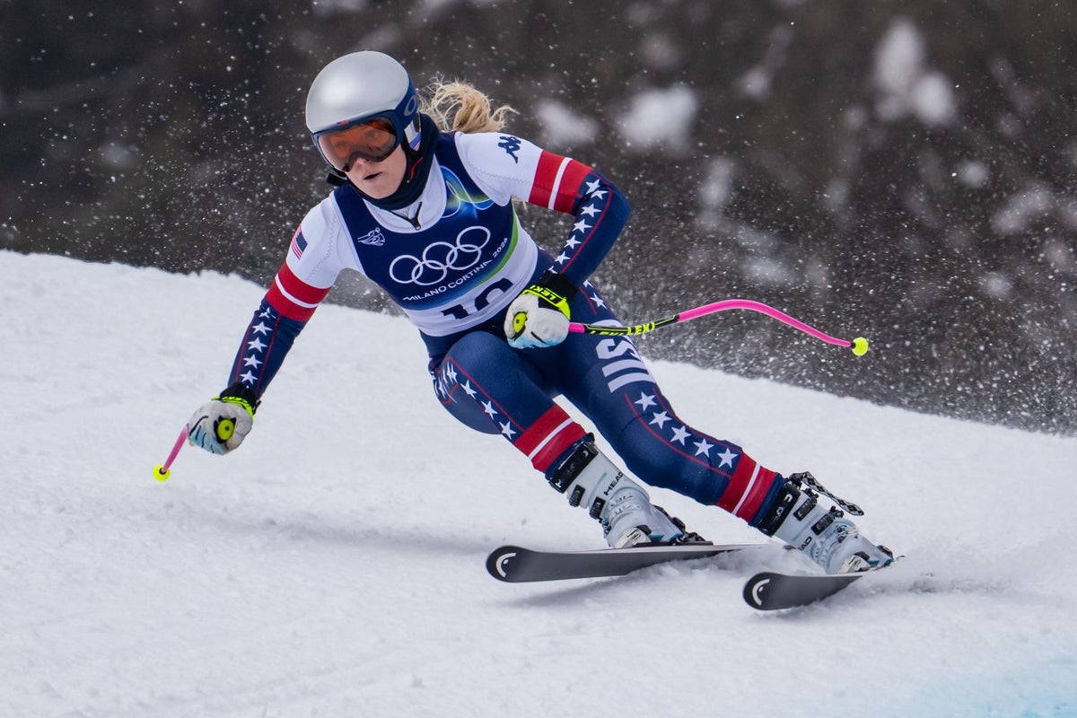 Lindsey Vonn of Team United States in action during the Downhill Training of the Milano Cortina 2026 Winter Olympic Games