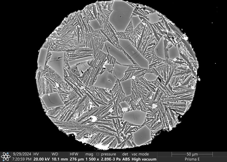 Magnified view of meteorite fragment