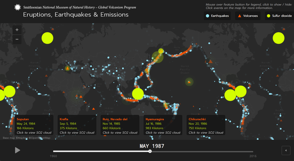 Nueva aplicación resume visualmente 50 años de eventos geológicos de la Tierra
