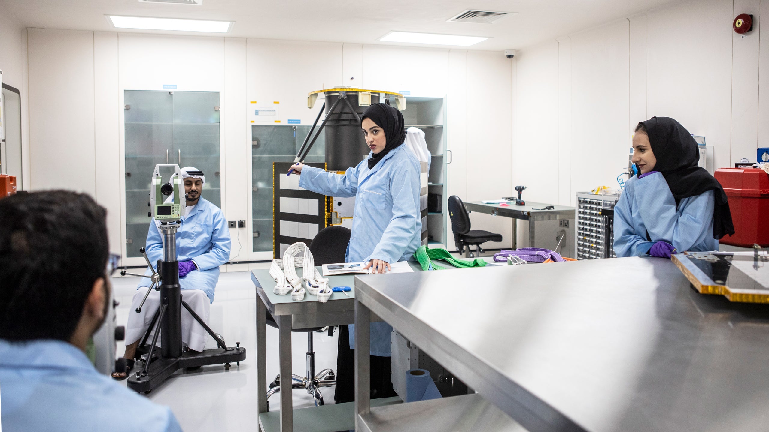 Muna al Hammadi and fellow engineers at The Mohammed Bin Rashid Space Centre