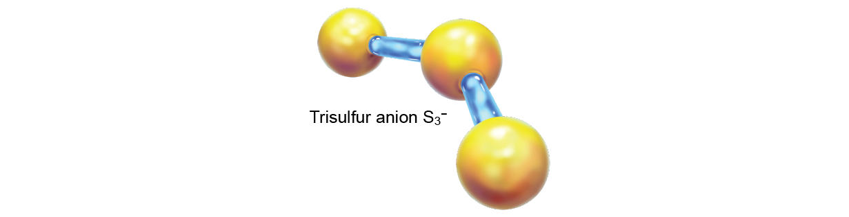 Stick-and-ball model of trisulfur anion (S3-)