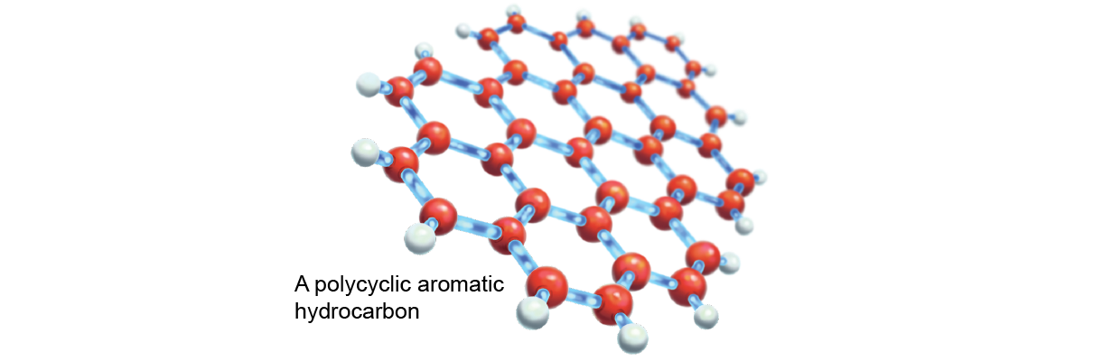 Stick-and-ball model of a polycyclic aromatic hydrocarbon sheet