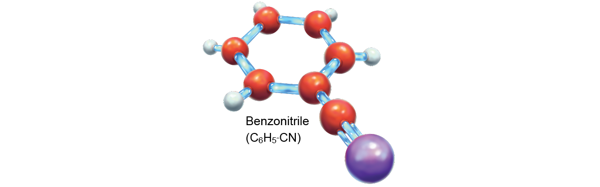 Stick-and-ball model of benzonitrile (C6H5-CN)