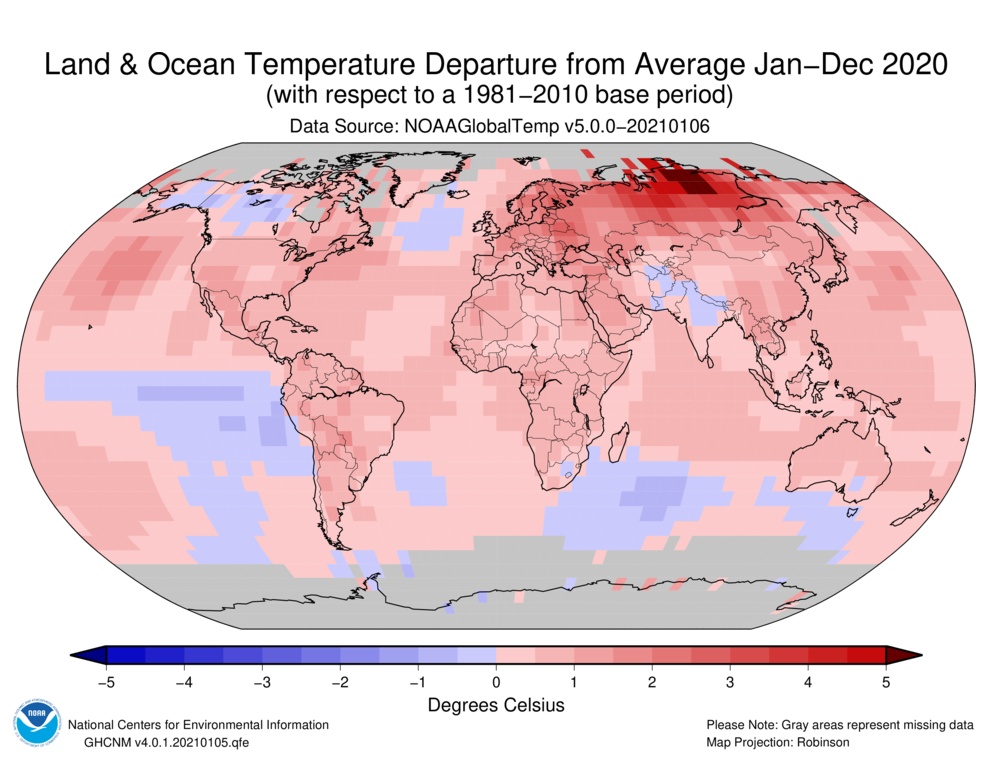 Where temperatures have been warmer or cooler than average in 2020