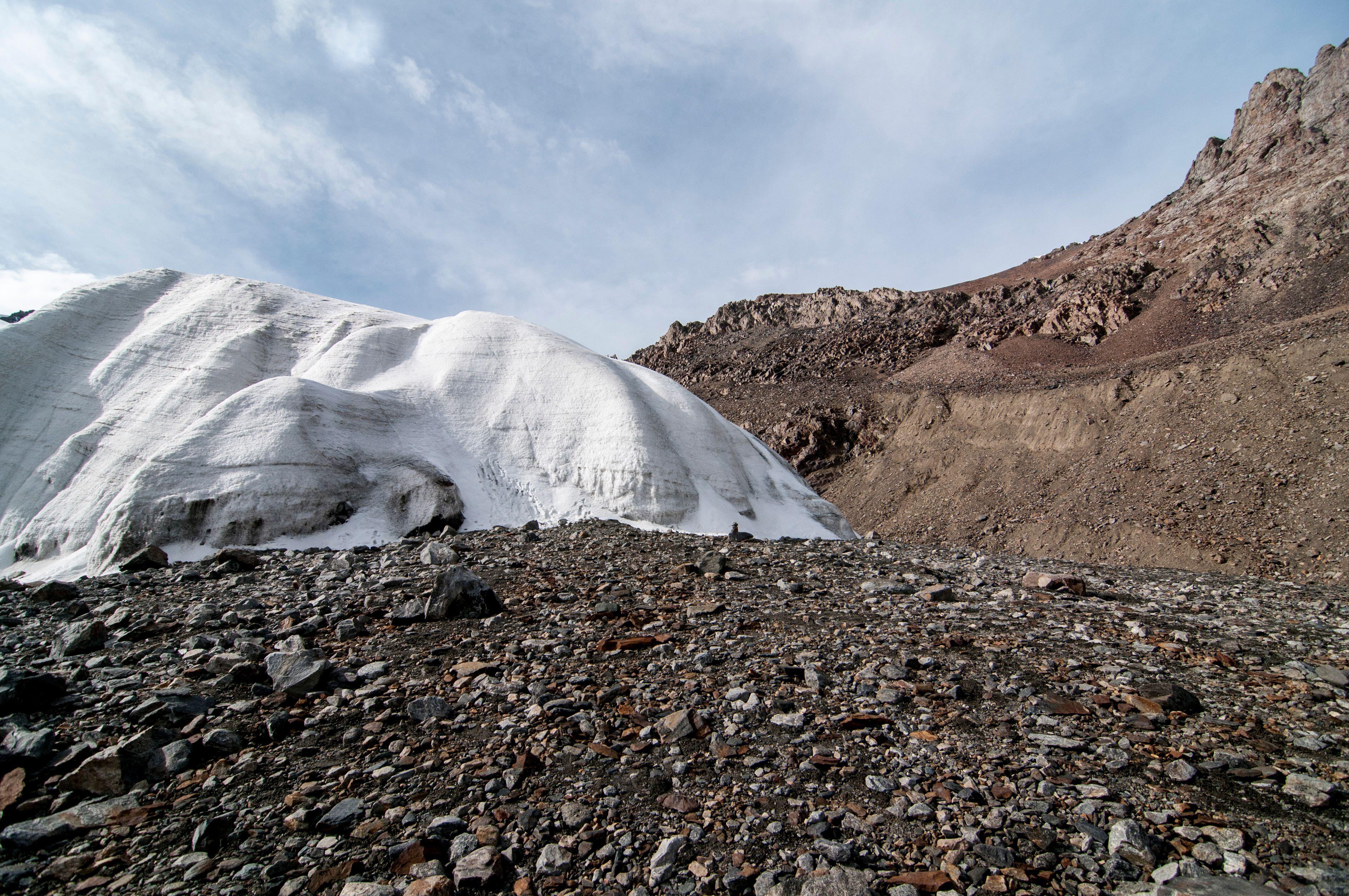 View of the retreated ice flow of the the Xinjiang Tianshan No 1 Glacier.