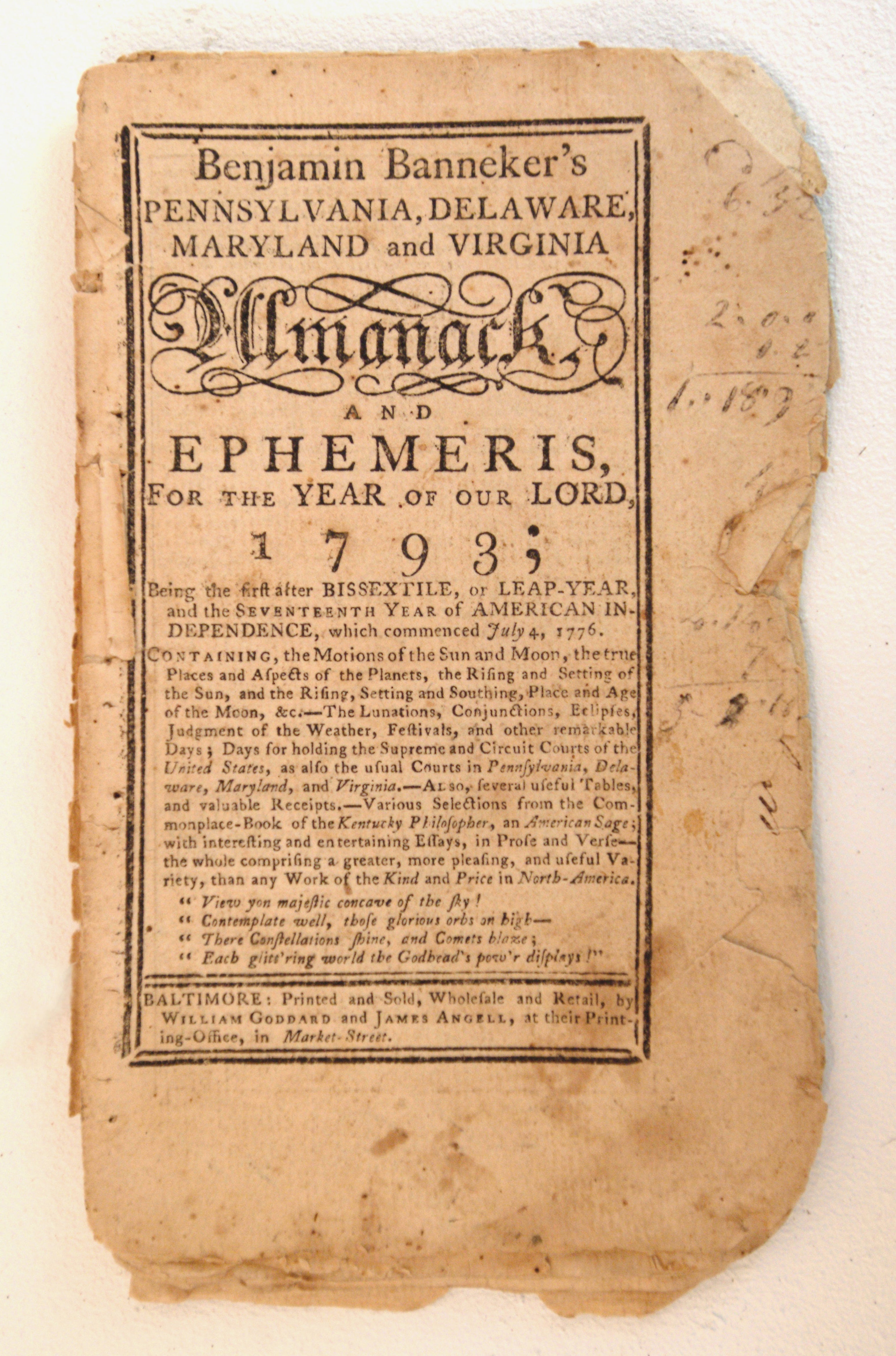 An original copy of Benjamin Banneker Almanac.