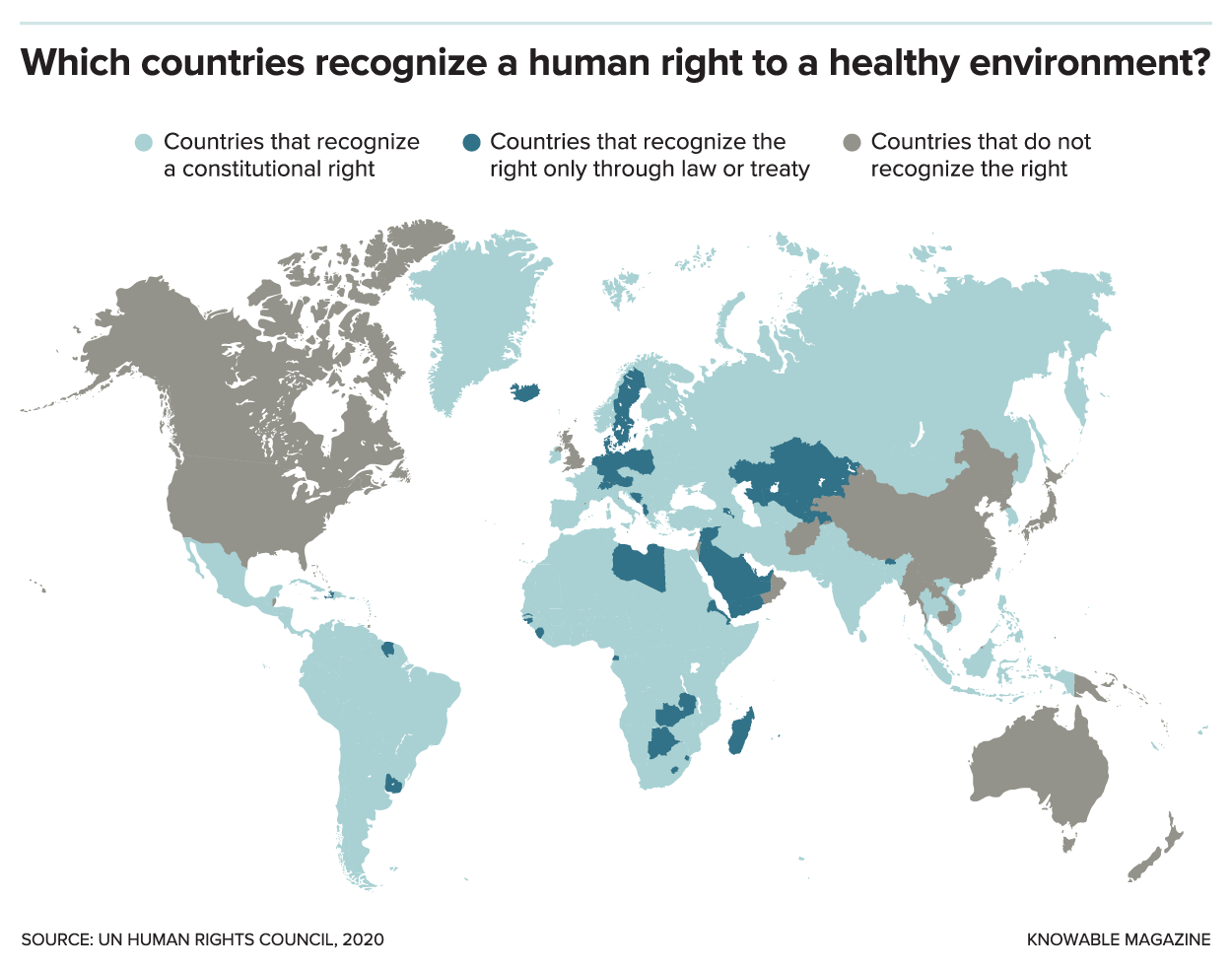 Map showing which nations recognize a human right to a healthy environment.