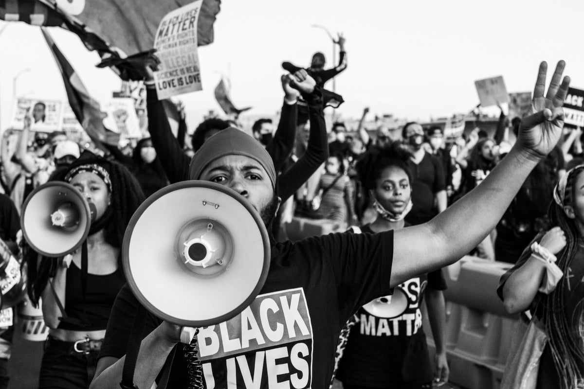 BLACK LIVES MATTER activists march across the George Washington Bridge in NYC in September 2020