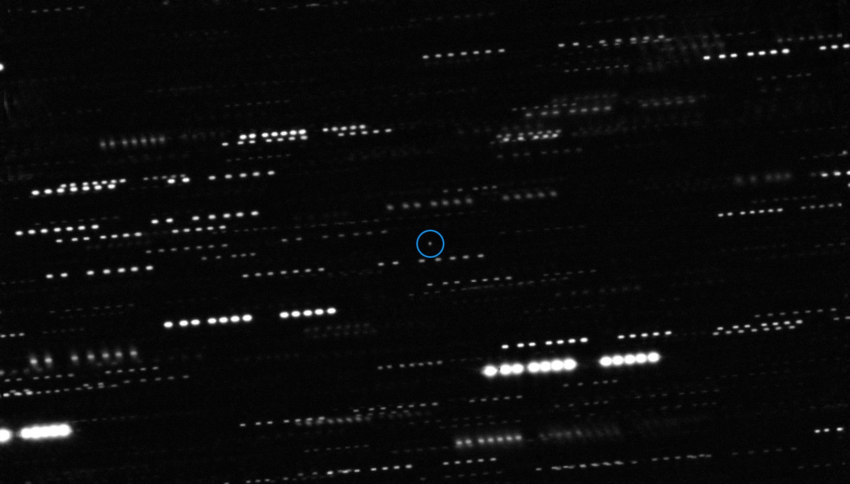 Oumuamua appears as a faint dot in the center of this image