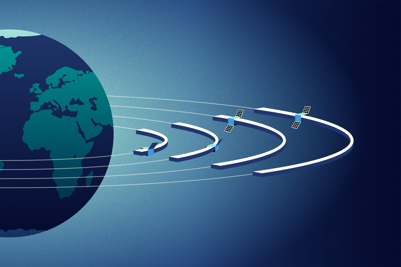 Internet signal icon around Earth's orbit. 