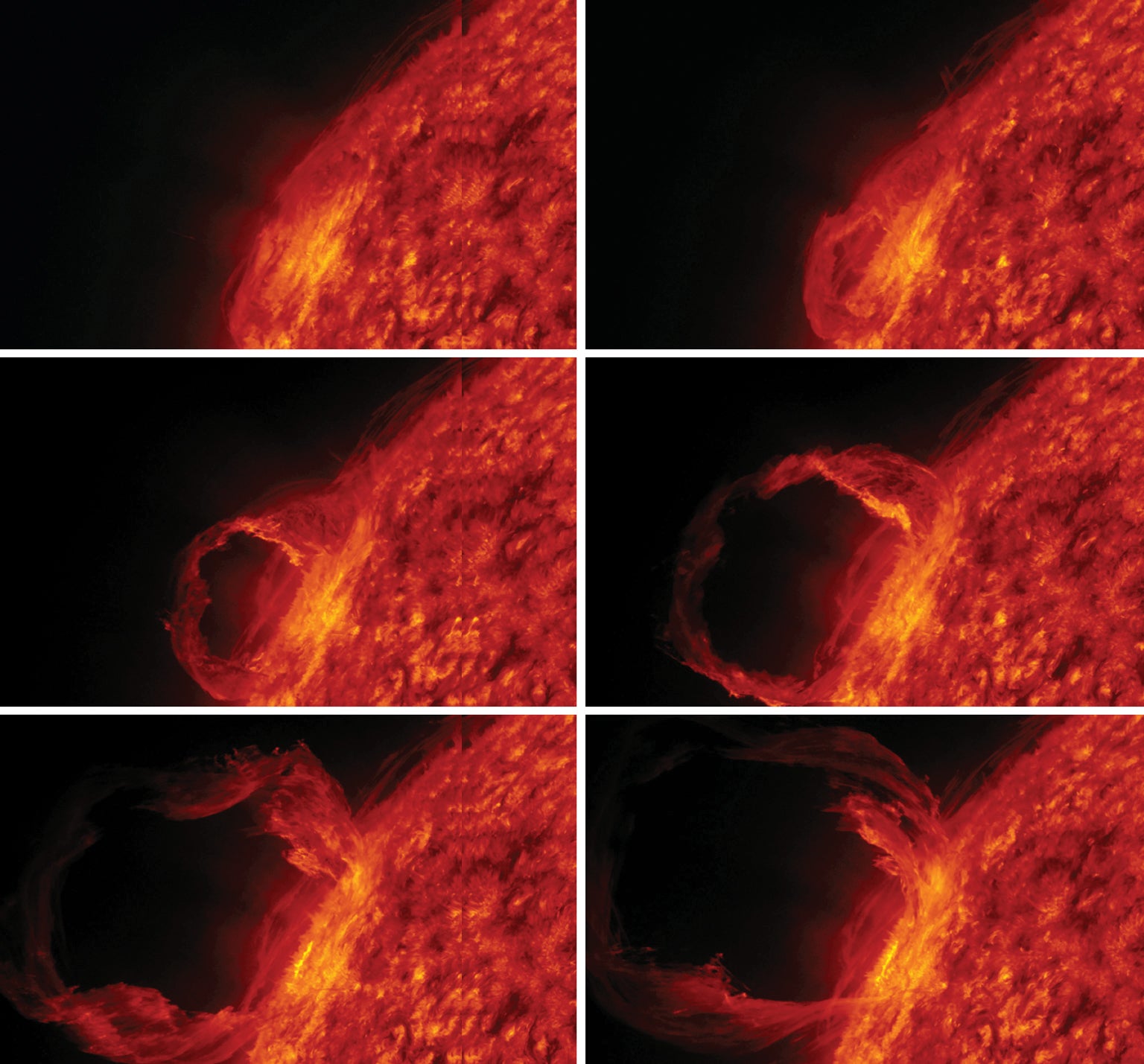 A planet-dwarfing solar prominence erupts from our star, unleashing massive amounts of matter and radiation.