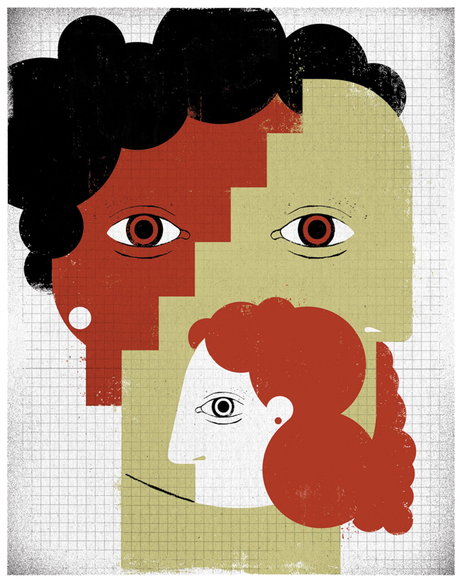 Illustration showing a blend of several faces. 
