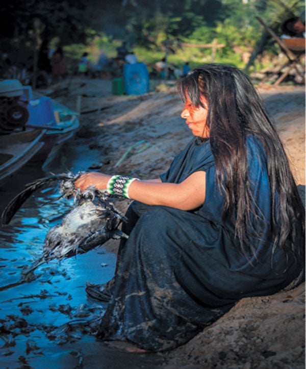 Woman preparing a bird for a meal.