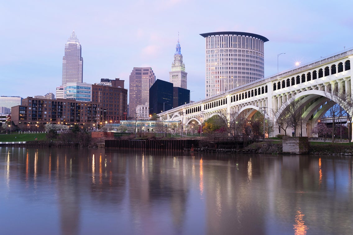 The Cuyahoga River in downtown Cleveland, OH. 