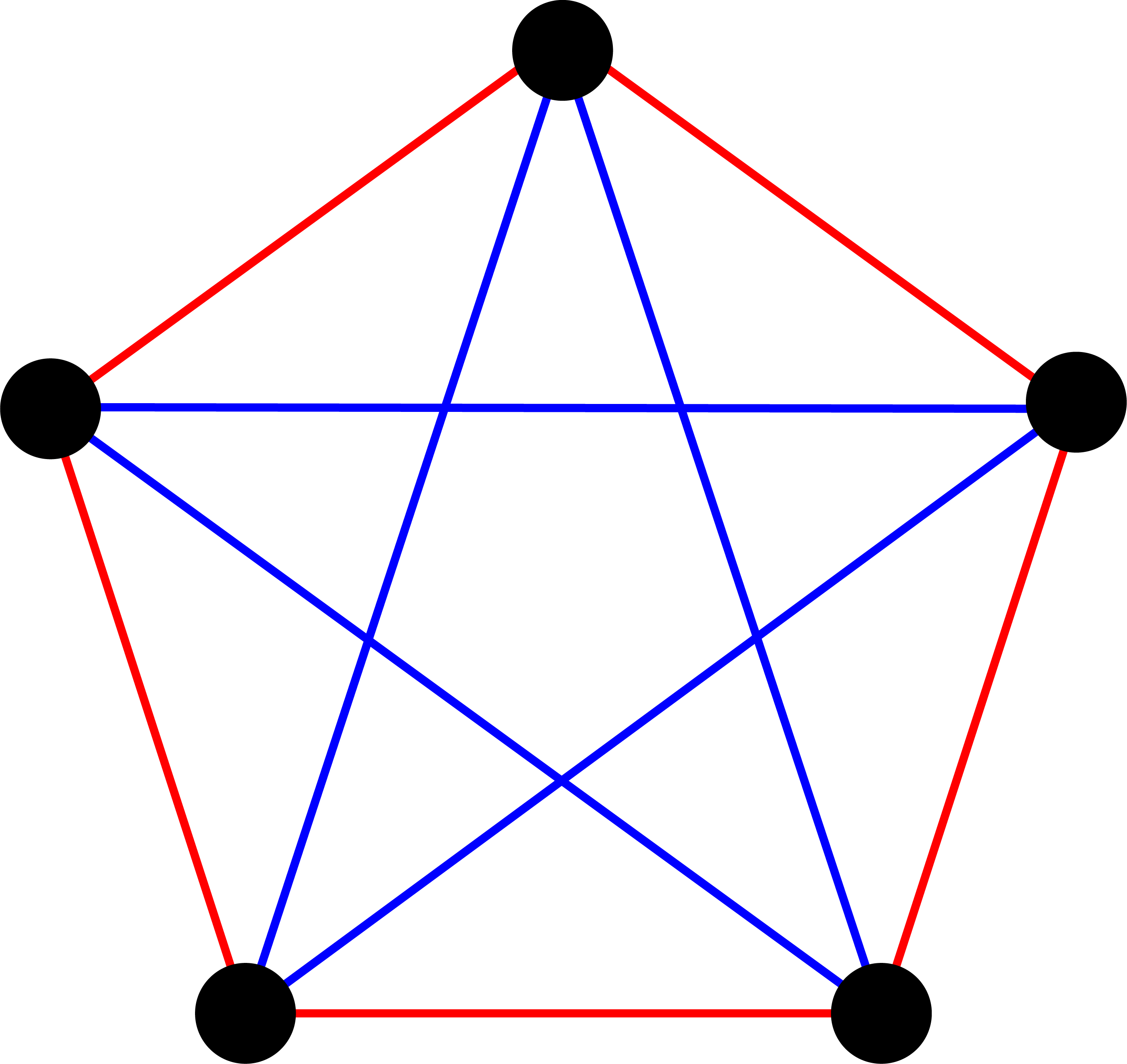 Pentagram oluşturan beş ikiye bölen çizgili Pentagon.
