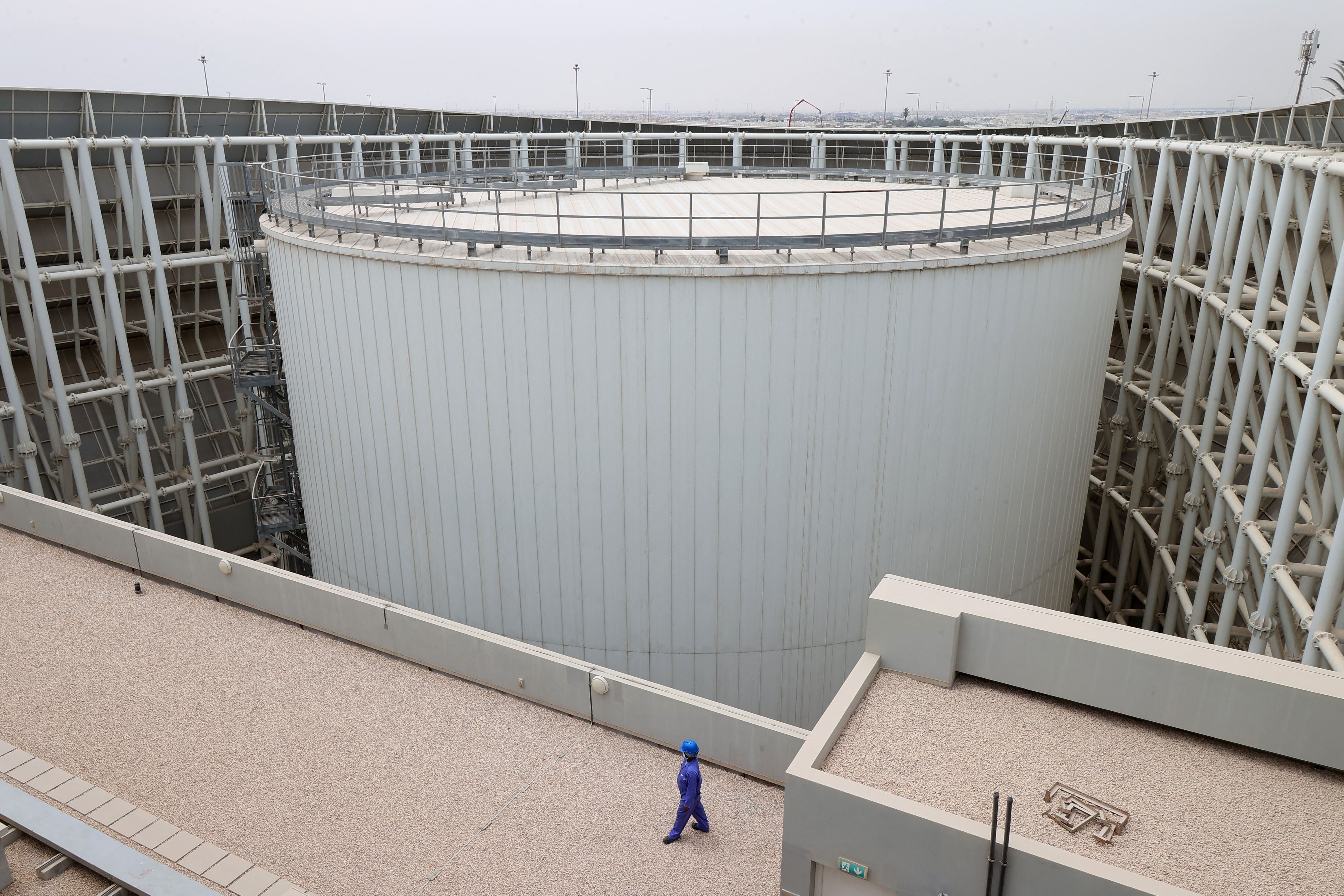 A picture shows parts of the cooling system at the al-Janoub Stadium on April 20, 2022 in Doha, which will host matches of the FIFA football World Cup 2022.