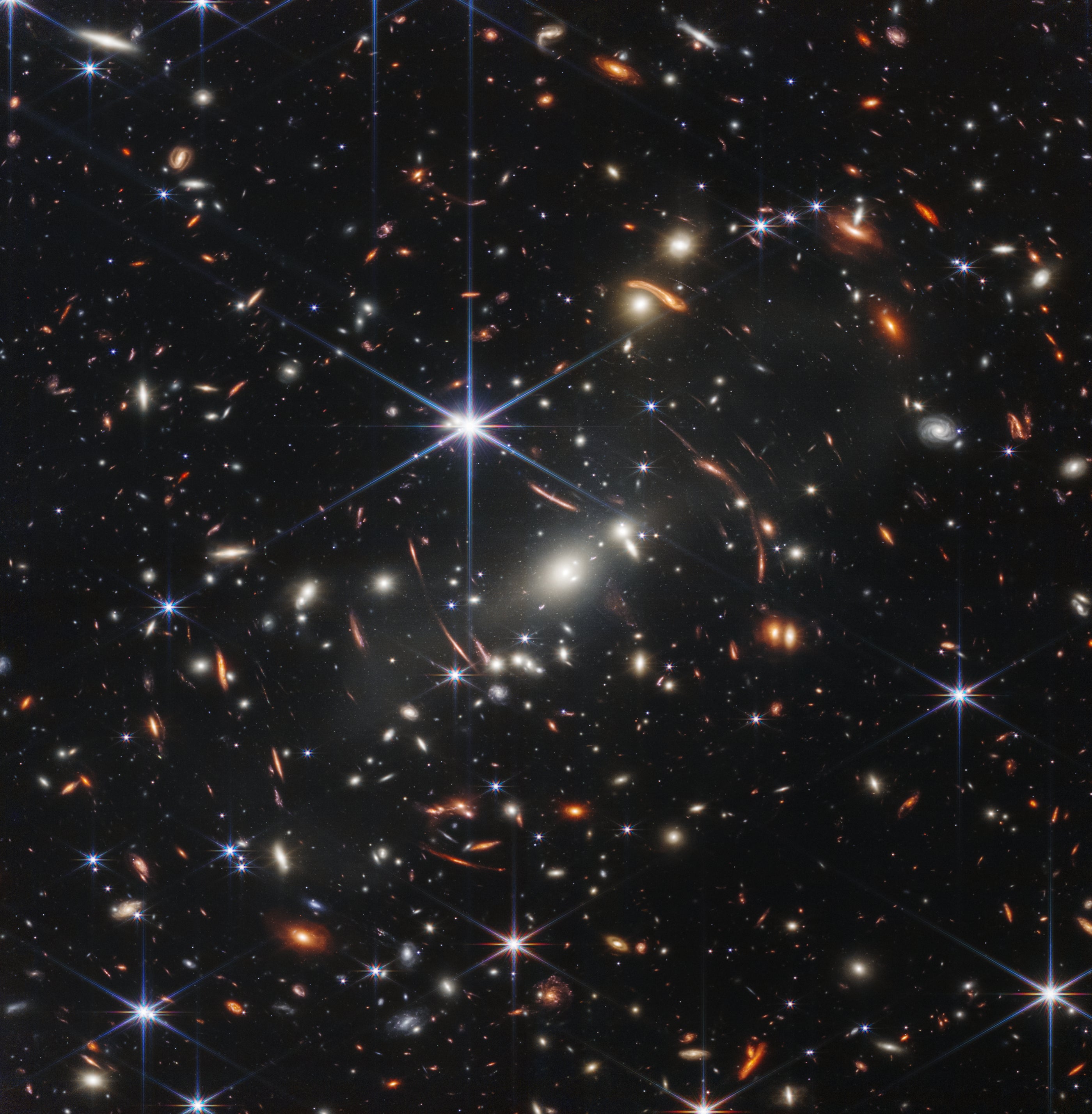 This is the first publicly released scientific image from the Webb telescope, showing a deep-field look at the sky that includes many distant galaxies.