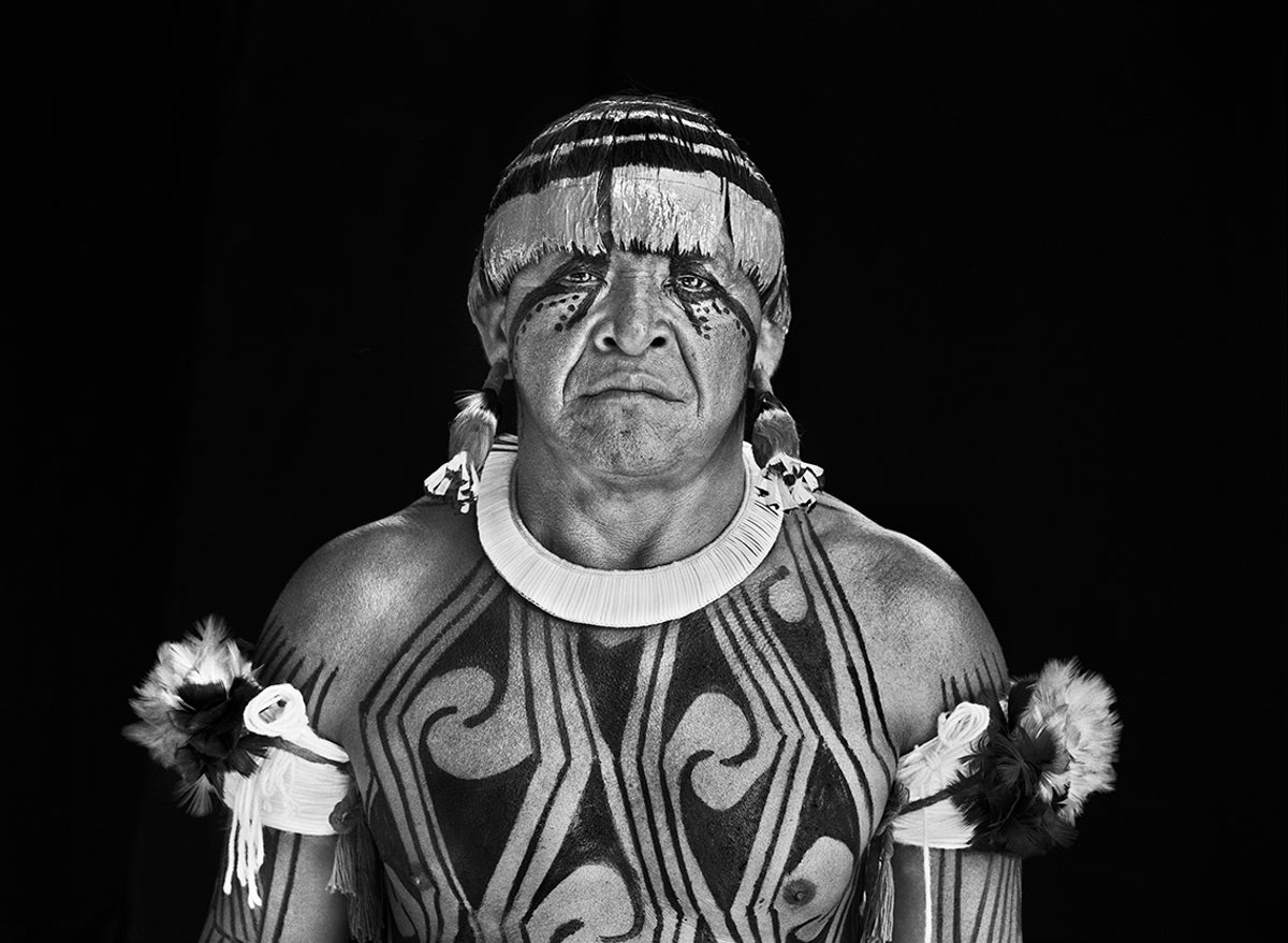 Chief Kotok, then leader of the Kamayura people, wears traditional body paint.