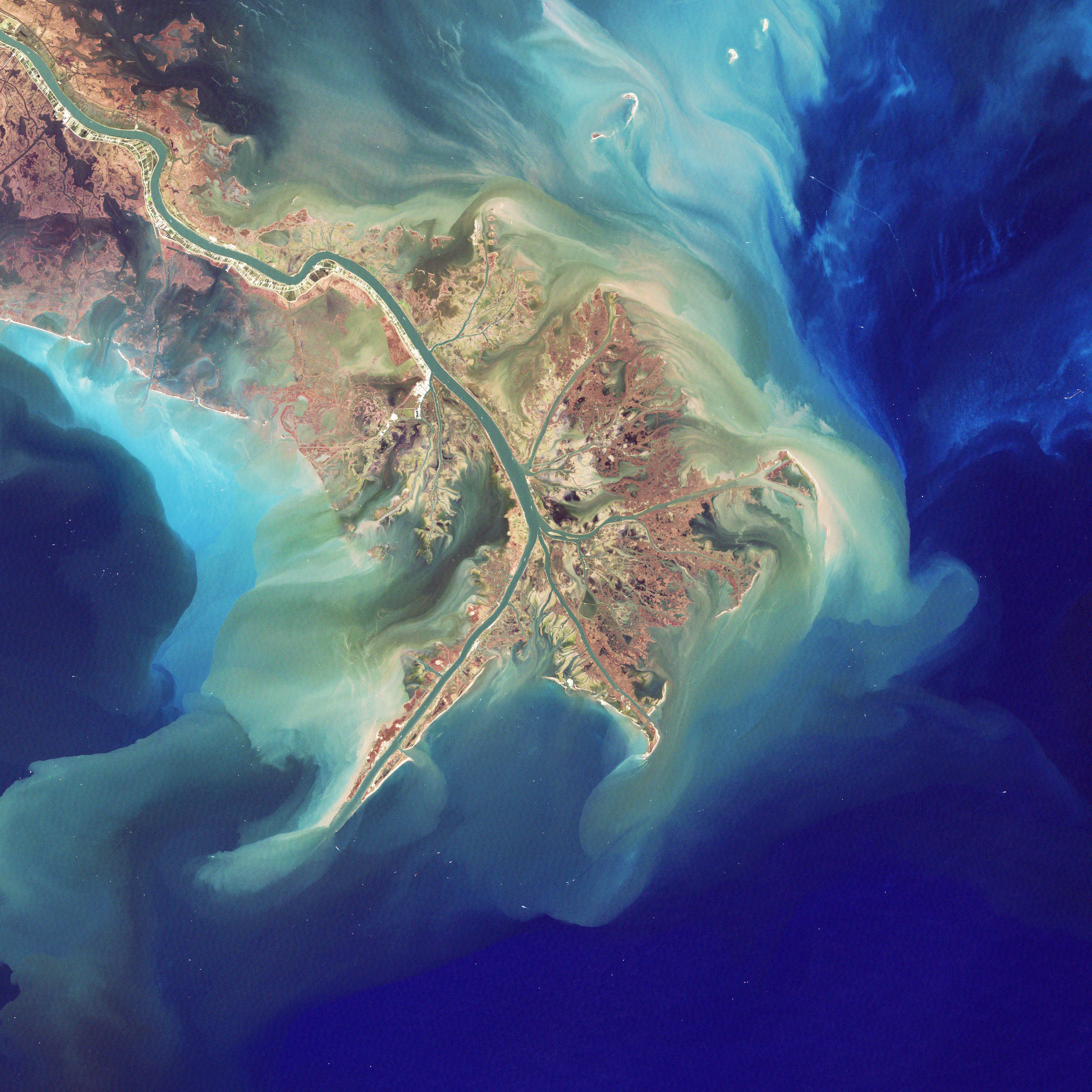 Fertlizers from agricultural opertions across the vast Mississippi River watershed is carried along with sediment by the mighty waterway and deposited into the Gulf of Mexcio.