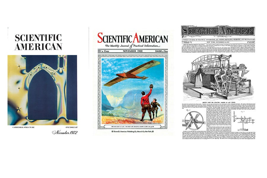 Scientific American covers from 1872, 1922 and 1972.