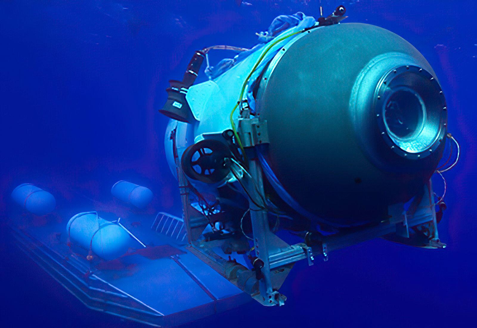 The OceanGate submersible “Titan” near its underwater launch platform.