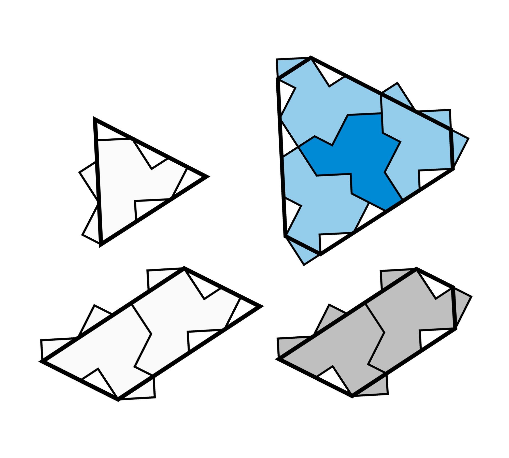 Four different shapes of clusters of the hat tile.