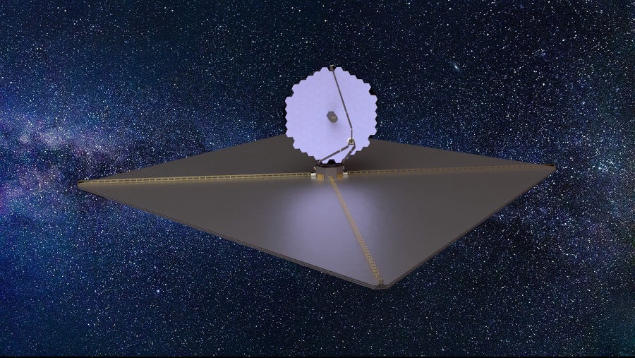 LUVOIR-A (15-m telescope diameter) observatory rendering with star field background
