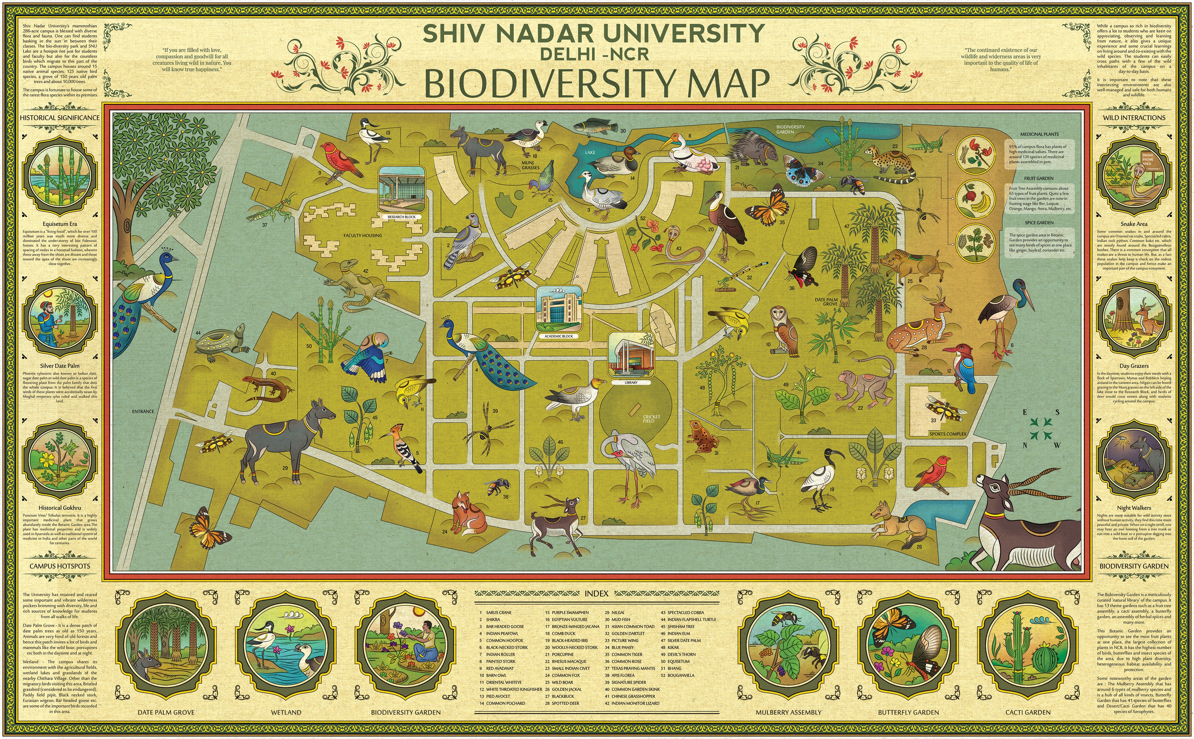 A biodiversity map in the folk art style.