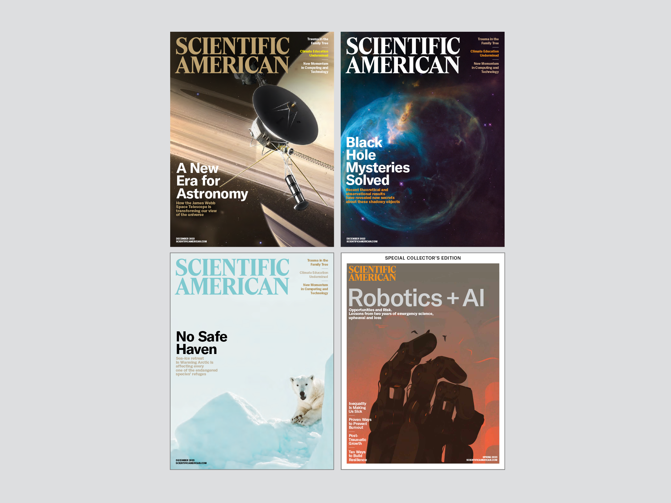 Four different covers of Scientific American.