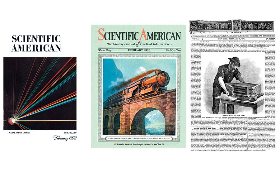 Scientific American covers from 1873, 1923 and 1973.