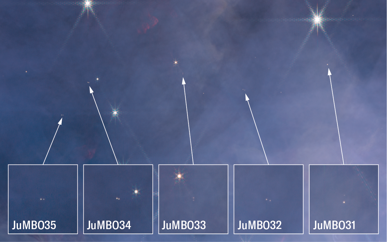 This zoomed-in image of JWST’s infrared view of a portion of the Orion nebula 