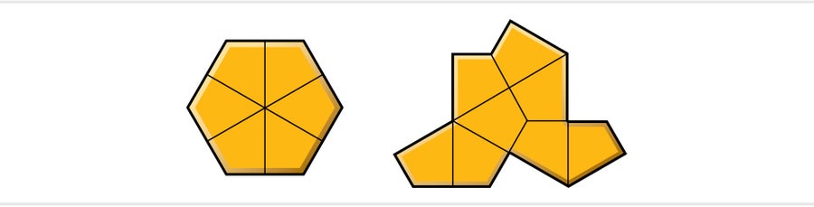 Hexagon composed of six kite shapes next to the hat made up of eight of the same kites.
