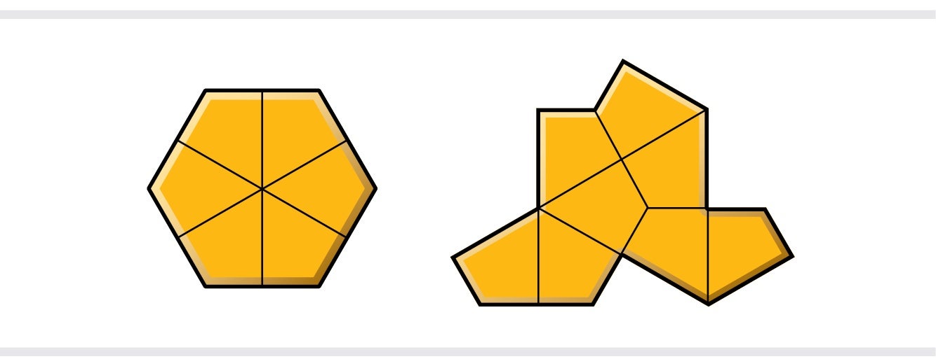 Hexagon composed of six kite shapes next to the hat made up of eight of the same kites.