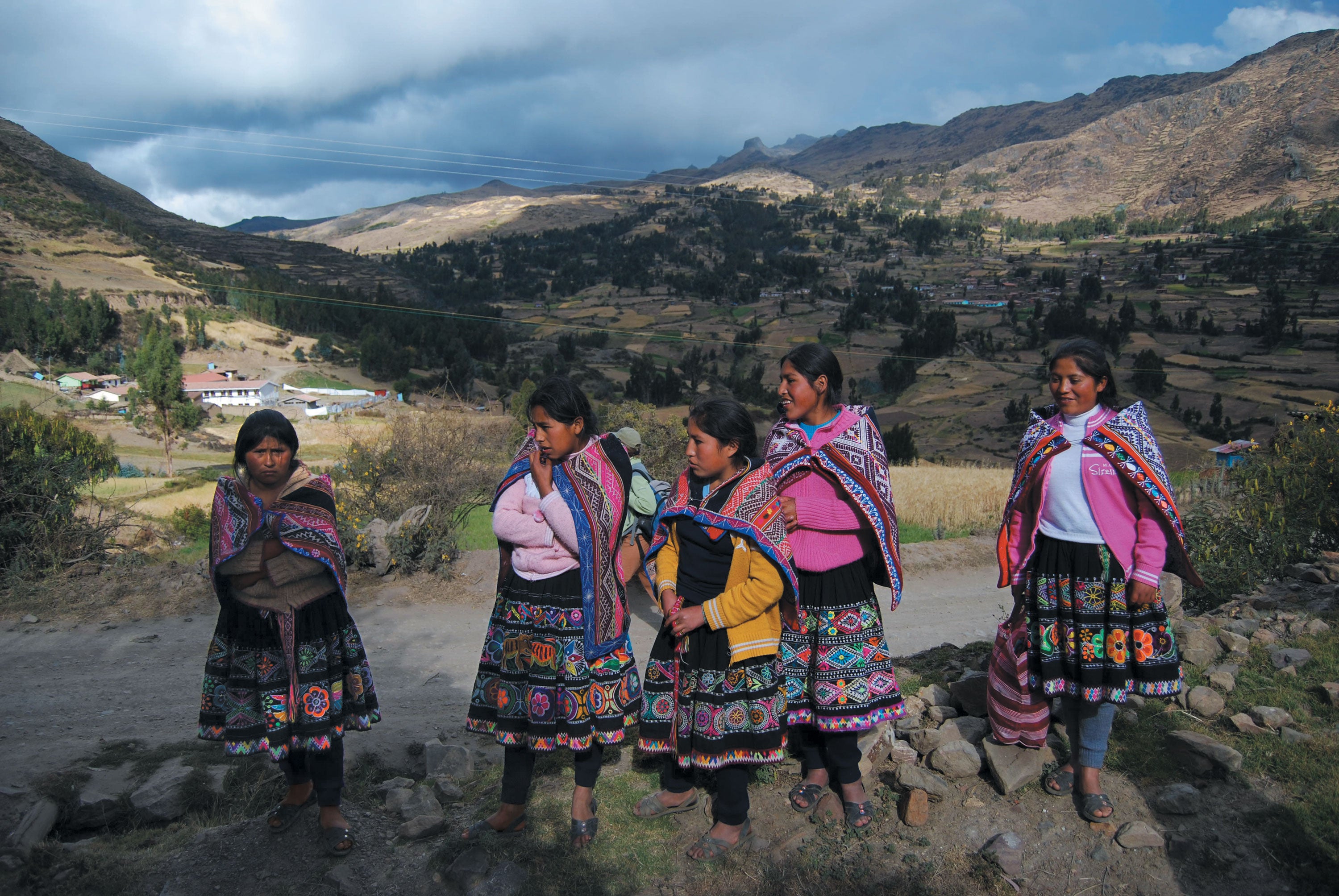 Quechua Indigenous women having a conversation.