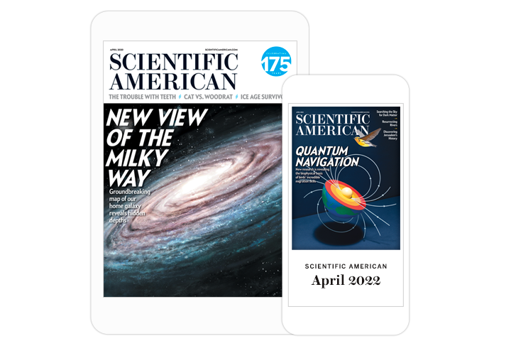 Mobile devices displaying issues of Scientific American