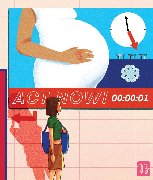 Sign showing a pregnant women with the text 'act now' and a countdown below.