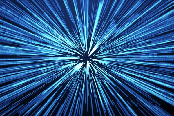 Bright blue partcies simulating motion in deep space.