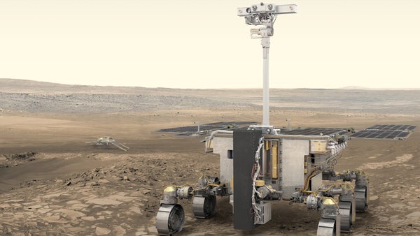 A conceptual drawing of the Mars rover on Mars.