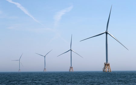 Offshore wind turbines.