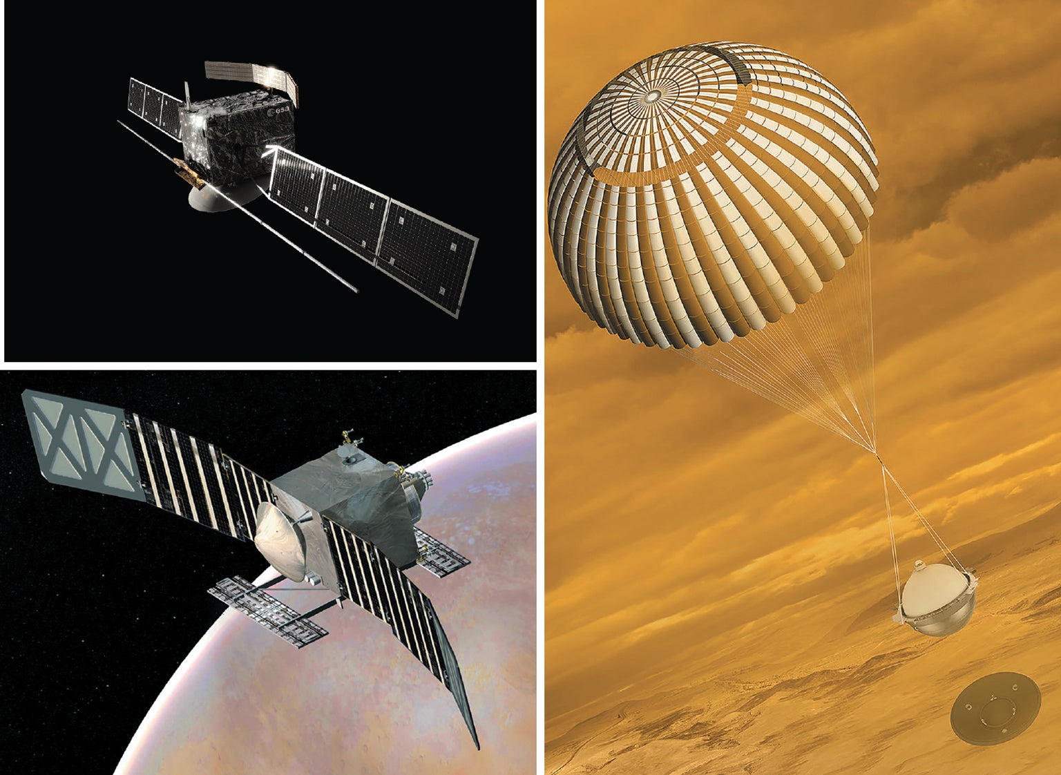 NASA's VERITAS spacecraft concept; Atmospheric probe concept; ESA's EnVision spacecraft concept.