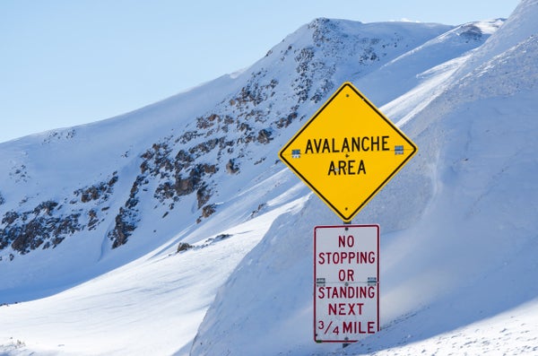 Avalanche Area sign in Loveland Pass, Colorado.