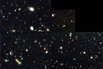 HUBBLE Space Telescope's first deep-field image, taken in 1995