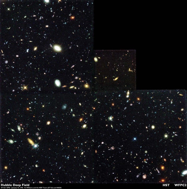 HUBBLE Space Telescope's first deep-field image, taken in 1995.