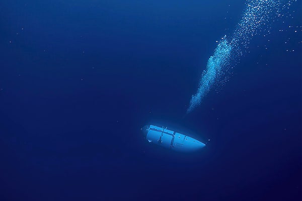 The Oceangate submersible "Titan" in deep water.