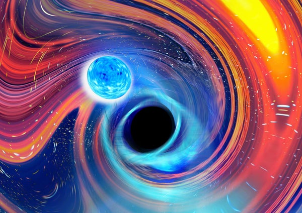 Artist's view of a black hole–neutron star merger.