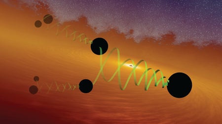Artist's concept illustrates a hierarchical scheme for the growth of black holes.