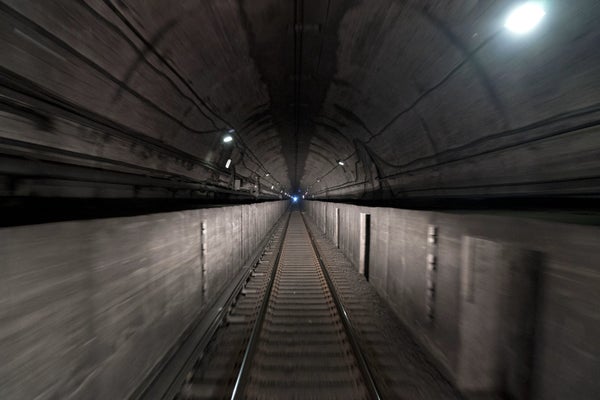 Tunnel with train tracks