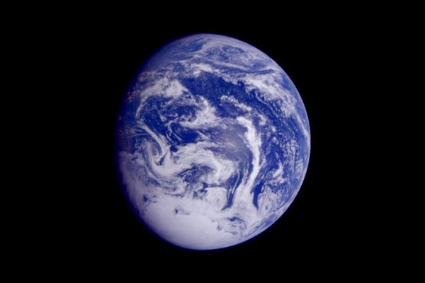 This color image of the Earth was obtained by the Galileo spacecraft early Dec. 12, 1990, when the spacecraft was about 1.6 million miles from the Earth.